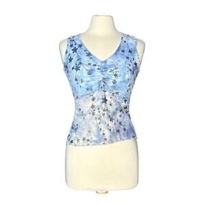 Freelance Blue Floral Y2K Vintage Fairy Cropped Sheer Tank Pretty Glitter S10